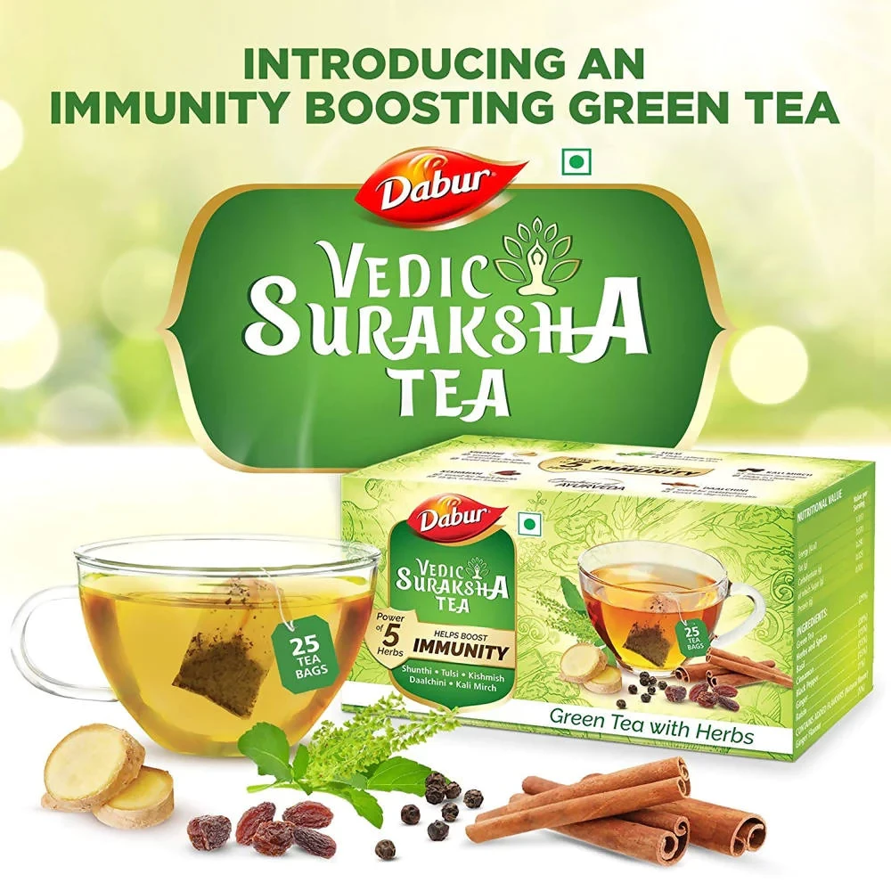 Dabur Vedic Suraksha Green Tea With Herbs Bags, 25 Bags-3.webp